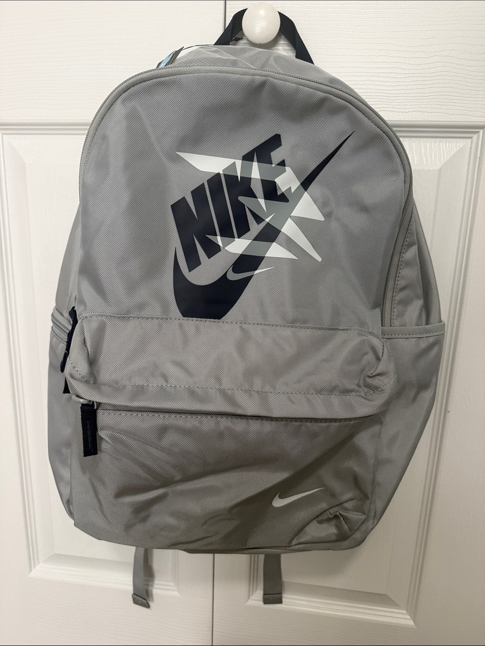 Nike Light Gray Men's Logo Backpack with Black Accents/Bottle Pocket